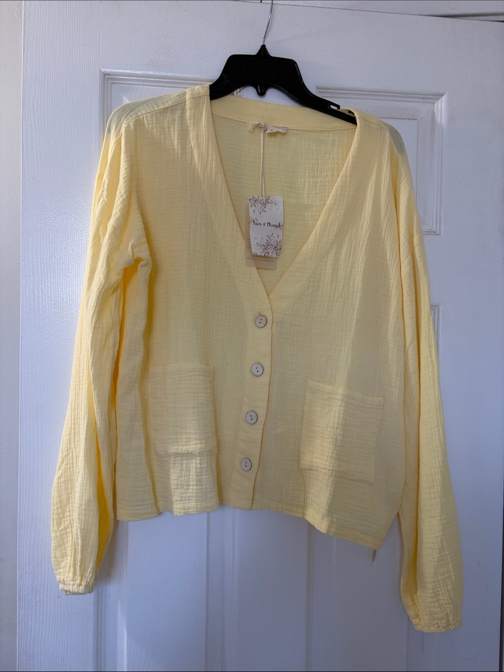 Hem & Thread Pale Yellow Gauze Cardigan